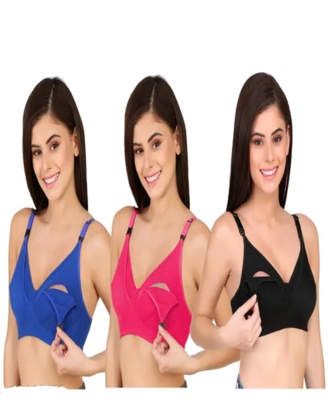 Polycotton Non Padded Bras for Women (Multicolor, 32) (Pack of 3)