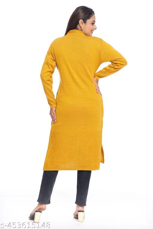 Woolen Printed Kurti for Women (Mustard, L)