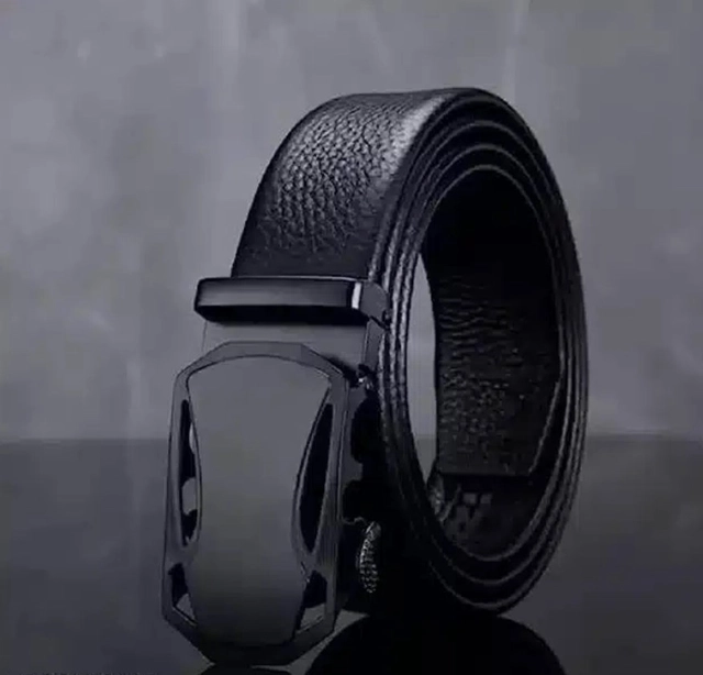 Leather Textured Belt for Men (Black, 34)