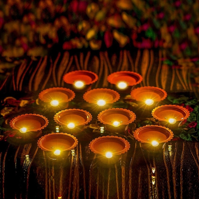 Plastic Traditional Water Sensor LED Diya for Diwali (Brown, Pack of 12)