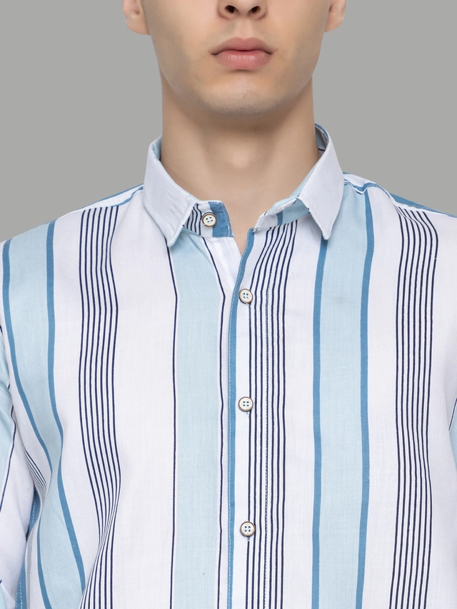 Full Sleeves Striped Shirt for Men (Blue, M)