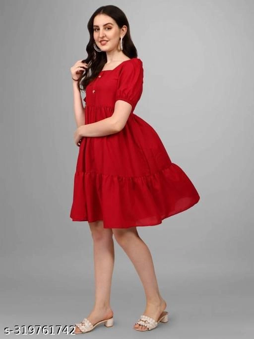 Crepe Solid Dress for Women (Maroon, S)