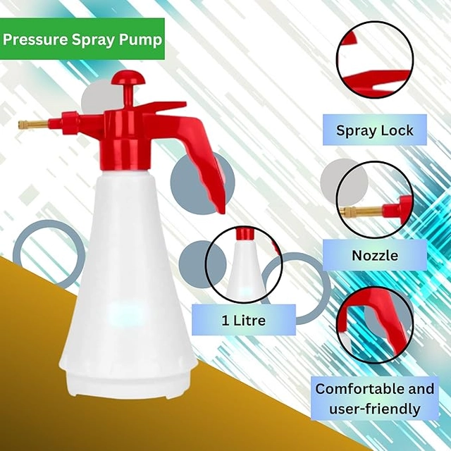 Pressure Plastic Garden Spray Pump for Home & Gardening Use 1 L Hand Held Spraye (Pack of 1)