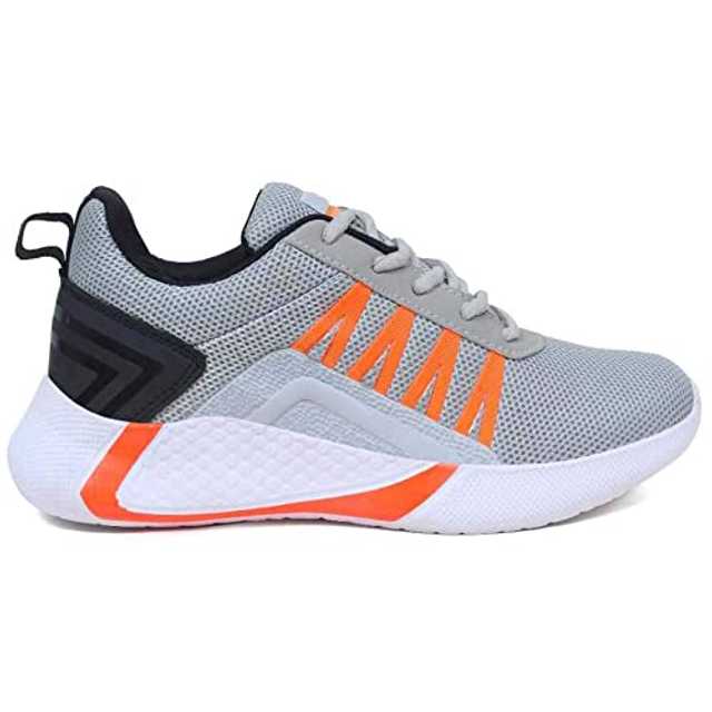 Ligera Men's Stylish Sports Shoes (Grey & Orange, 8) (L-38)