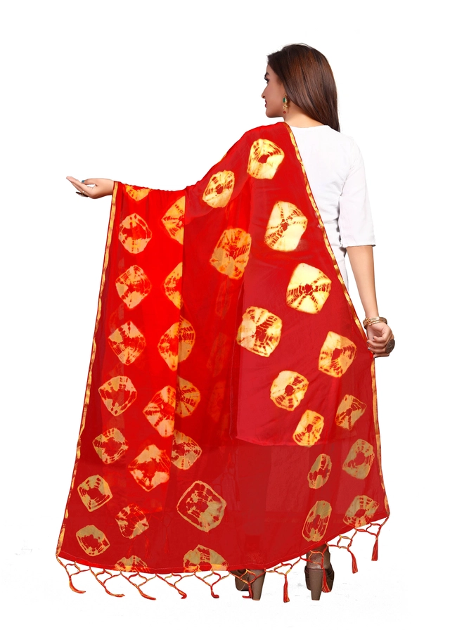 Chiffon Printed Dupatta for Women & Girls (Red, 2.25 m)