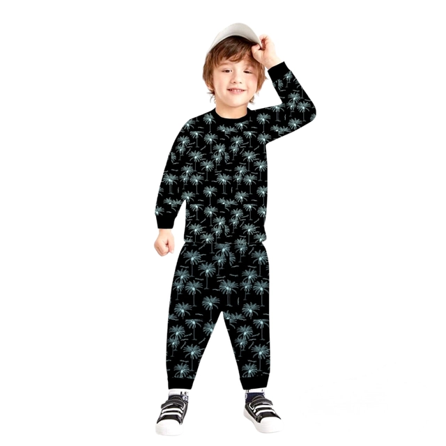 Cotton Printed Nightsuit for Kids (Black, 0-3 Months)