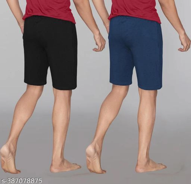 Cotton Blend Shorts for Men (Black & Navy Blue, M) (Pack of 2)