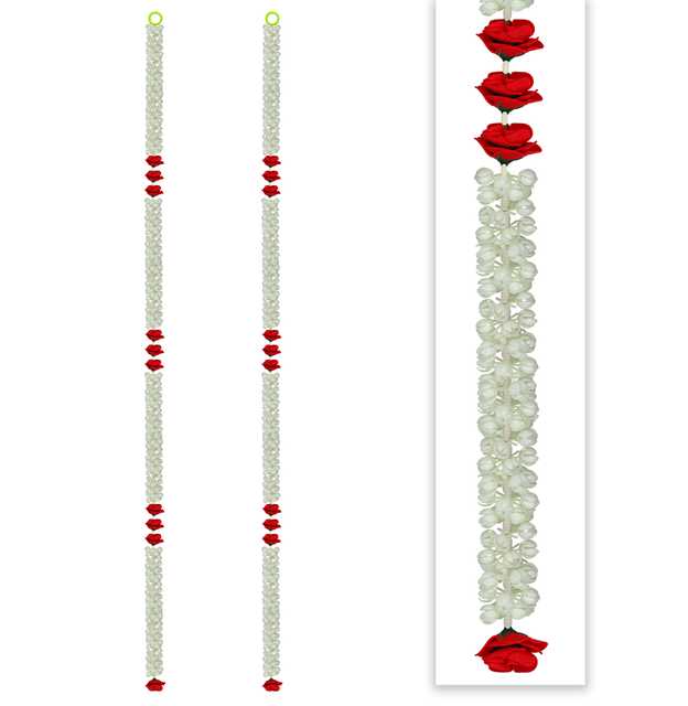 Ihandkart Artificial Handmade Jasmine with Rose Flower Plastic (White, 60 Inches) (Pack of 2 ) (IH-455)