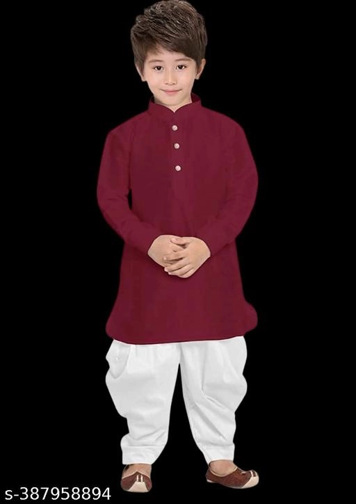 Cotton Checked Kurta with Pyjama for Boys (2-3 Years, Maroon & White)