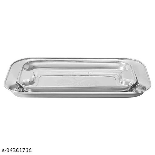 Stainless Steel Serving Tray (Silver, Set of 2)