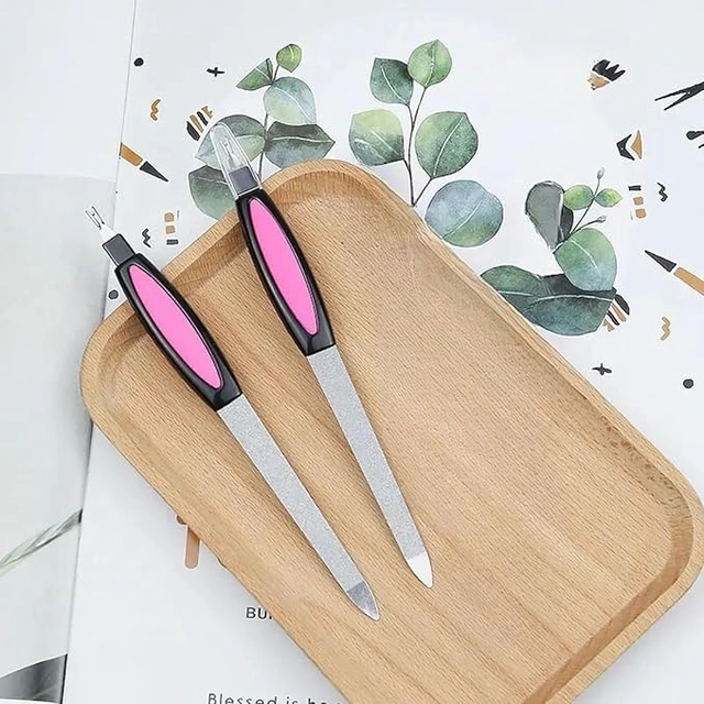 2-in-1 Nail File Tool Cuticle Cutter Remover for Manicure Pedicure (Multicolor, Pack of 2)