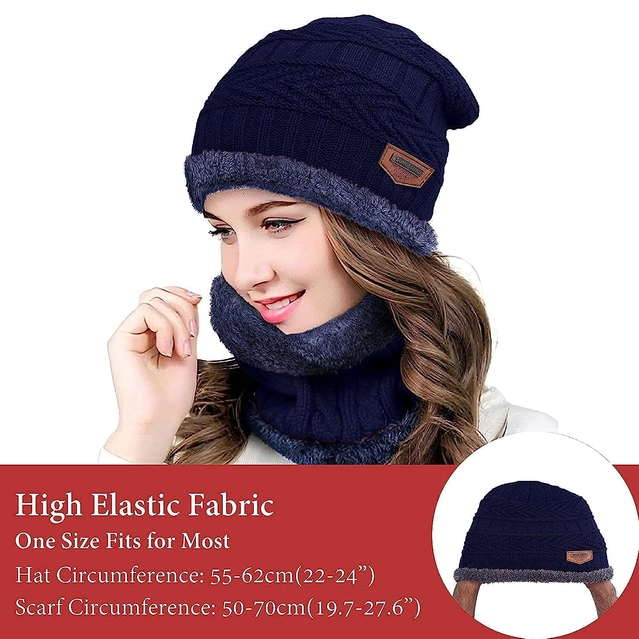 Woolen Cap with Neck Warmer for Women (Blue)