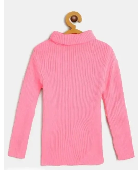 Woolen Solid High Neck Sweater for Girls (Pink, 0-3 Months)