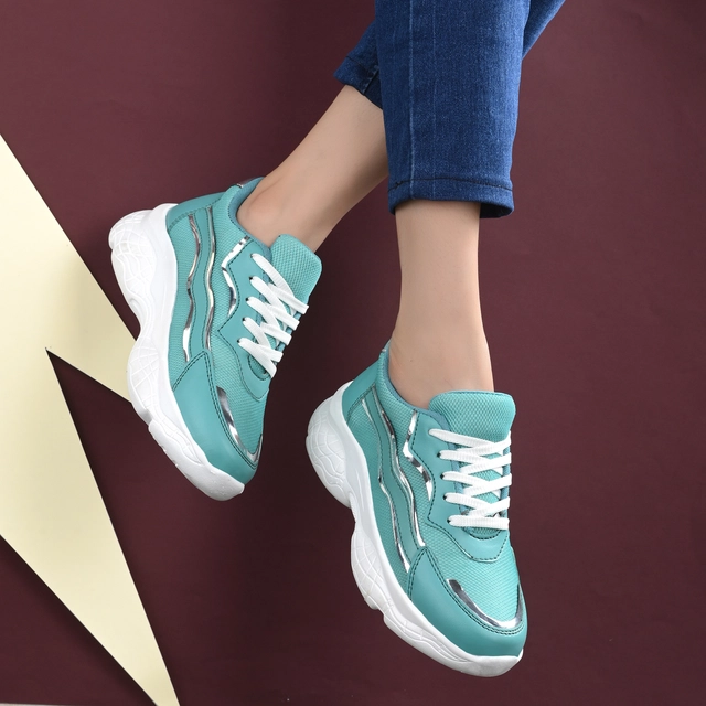 Sports Shoes for Women (Sea Green & White, 6)