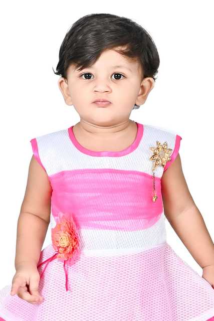 Maruf Dresses Round Neck Below Knee Frocks For Little Girl (Pink, 9 - 24 Month) (M-11)