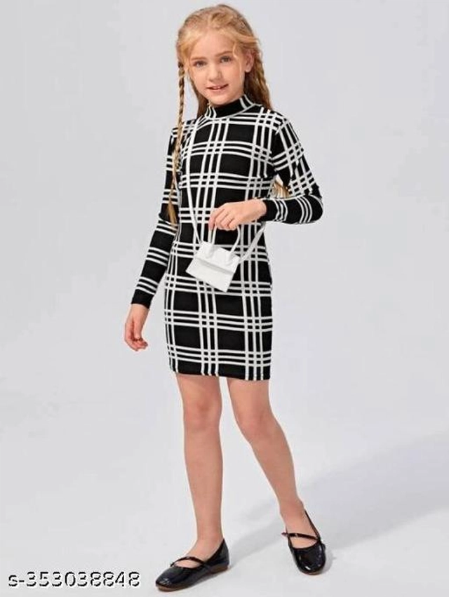 Cotton Blend Checkered Dress for Girls (Black & White, 1-2 Years)