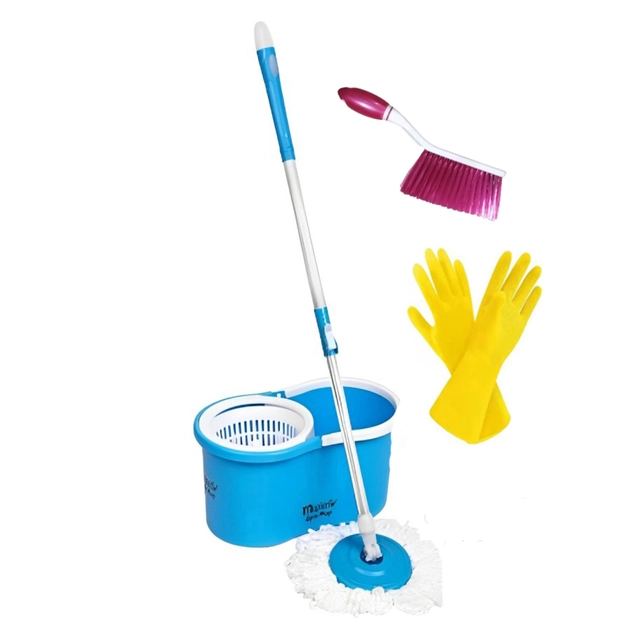 Mop Bucket Set with Cleaning Gloves with Brush (Multicolor, Set of 1)