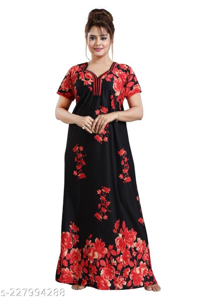 Satin Nightdress for Women (Red & Black, L)