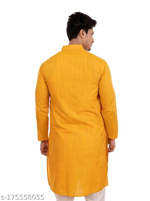 Cotton Blend Kurta for Men (Yellow, M)