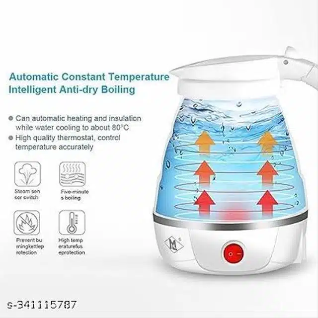 Silicone Collapsible Portable Electric Kettle (White & Blue, 600 ml)