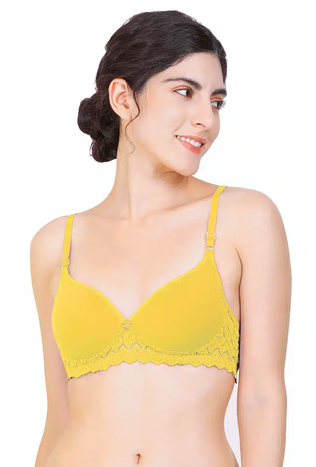 Non Padded and Non-Wired Bra for Women (Yellow, 40)