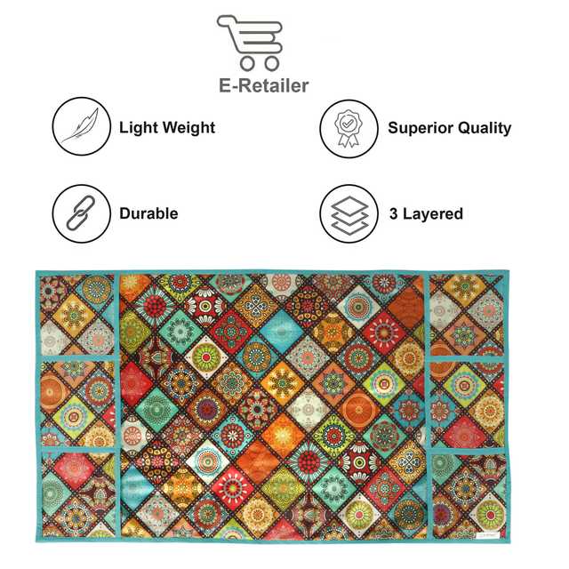 Polyester 3 Layered Digital Printed Fridge Top Cover Refrigerator Cover With 6 Utility Pockets (Multicolor, 39x21 Inches) (E-63)