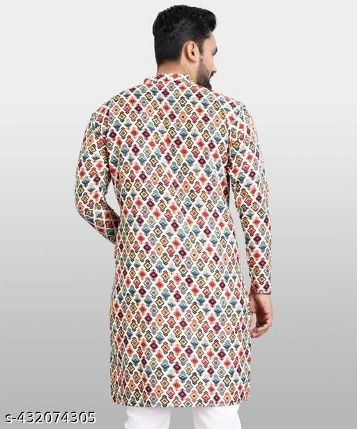 Cotton Printed Kurta with Pyjama for Men (S, Multicolor)