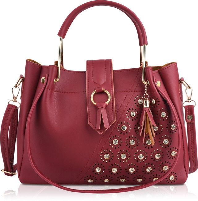 PU Solid Handbags for Women (Maroon, Set of 3)