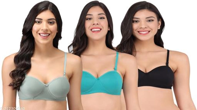 Cotton Blend Solid Padded Bra for Women (Multicolor, 30B) (Pack of 3)