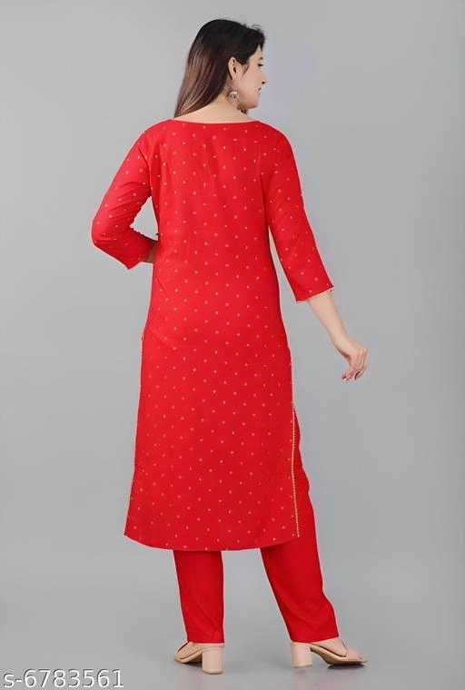 Rayon Solid Kurti with Pant & Dupatta for Women (Red & White, M)