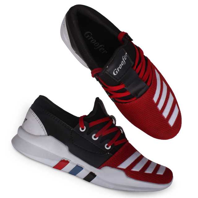 Groofersoofe Black Red Running Sport Sneakeres For Men (Black, UK 9) (KK-119)
