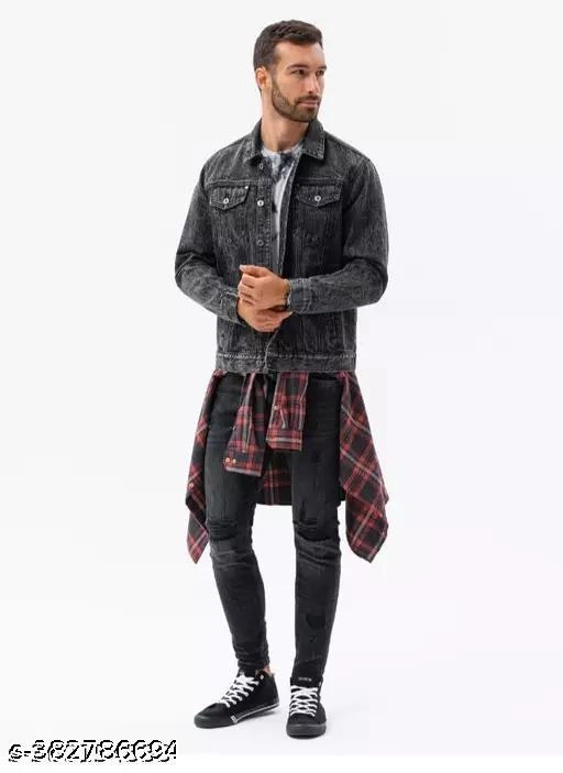 Denim Jacket for Men (Grey, M)