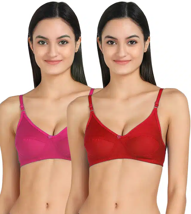 Non-wired Bra for Women (Pack of 2) (Pink & Red, 32)