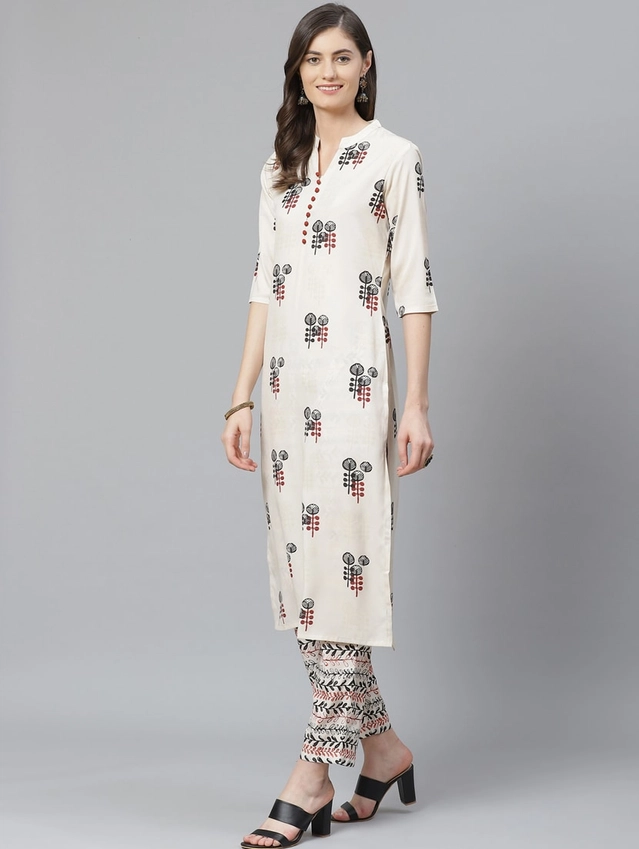 Viscose Rayon Printed Kurti for Women (White, S)