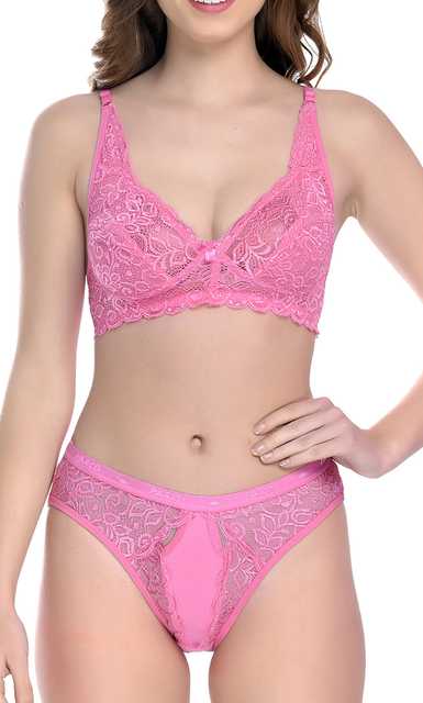 PIBU Cotton Lingerie Set for Women (Pack of 1) (Pink, 30) (P-43)