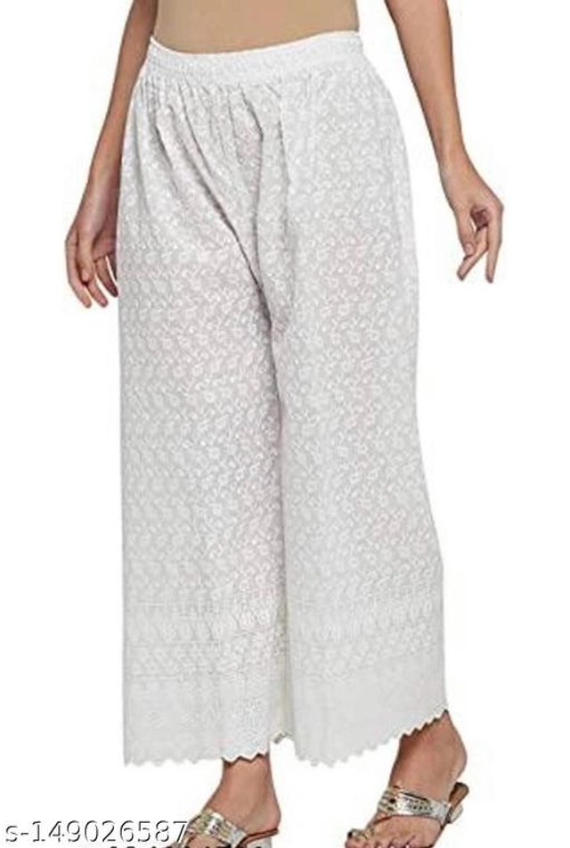 Cotton Blend Palazzos for Women (White, 30)