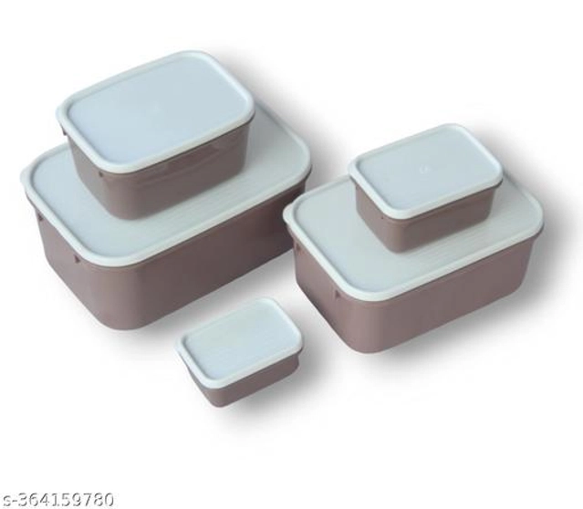 Plasric Storage Containers (Brown & White, Set of 5)