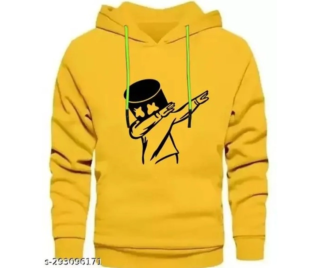 Fleece Printed Hoodie for Men (Mustard, S)