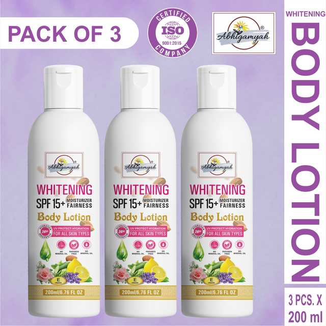 Abhigamyah Whitening Body Lotion Spf15+ Skin Lighten & Brightening Cream (200 ml, Pack Of 3) (A-157)