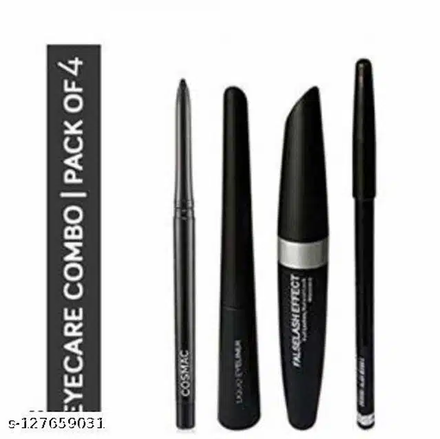 Mascara with Kajal & Eye Liner with Eyebrow Pencil (Black, Set of 4)