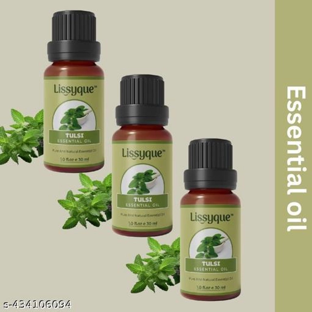  Lissyque Essential Tulsi Essential Oil For Face, Hair Growth, Skin Whitening & Lightening, Nails, Home Cleaning, Soap Making, Lips, Diffuser & Aromatherapy. 100% Natural, Undiluted, Pure & Therapeutic Grade Essential Oil, 30 ml (pack of 3)