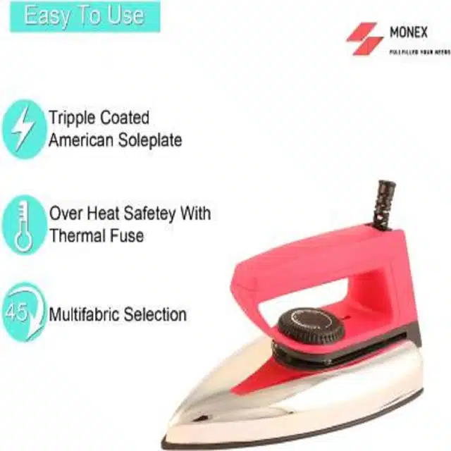 New Range Of Light Weight Dry Iron (Pink, 1100 W) (ME-34)