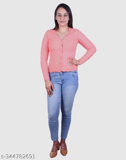 Acrylic Solid Sweater for Women (Peach, M)