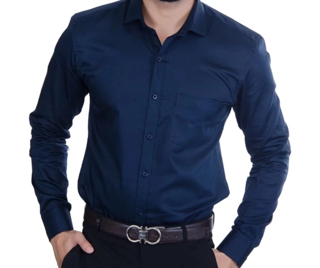 Full Sleeves Solid Shirt for Men (Navy Blue, L)