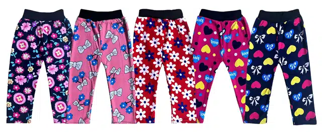 Fleece Printed Tights for Girls (Pack of 5) (Multicolor, 0-3 Months)