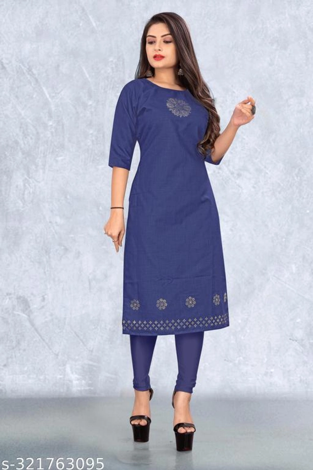 Cotton Printed Kurti for Women (Blue, XL)