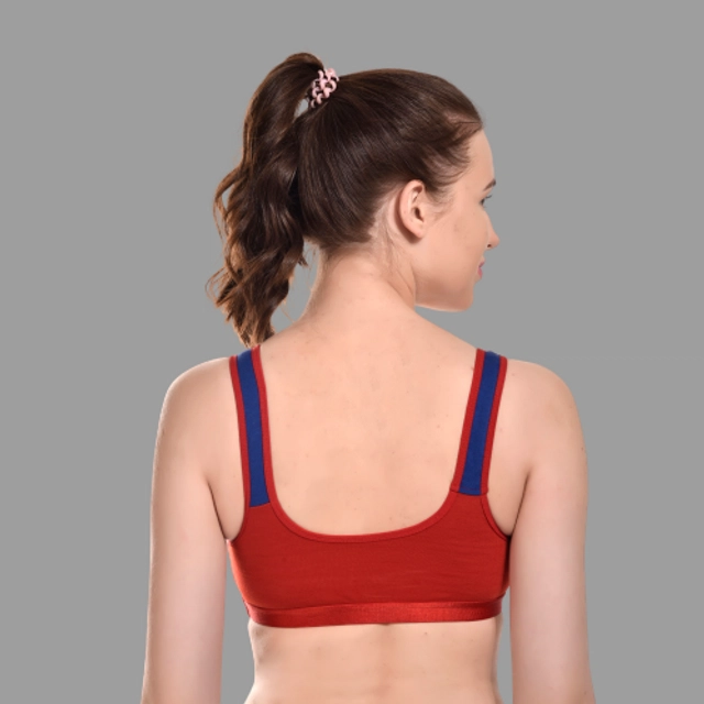 Cotton Colorblocked Non-Padded Sports Bra for Women (Red & Blue, 28)