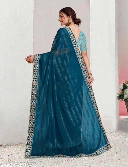 Georgette Embroidered Saree for Women (Teal, 6.3 m)