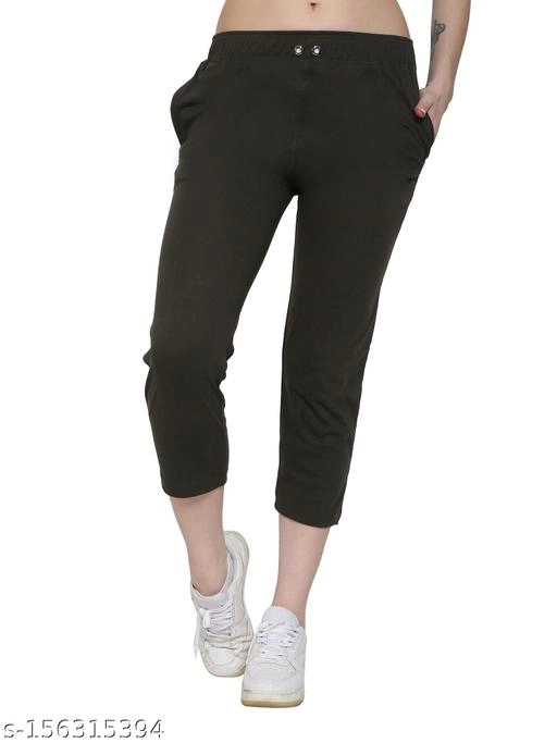 Cotton Blend TrackPants for Women (Olive, 34)