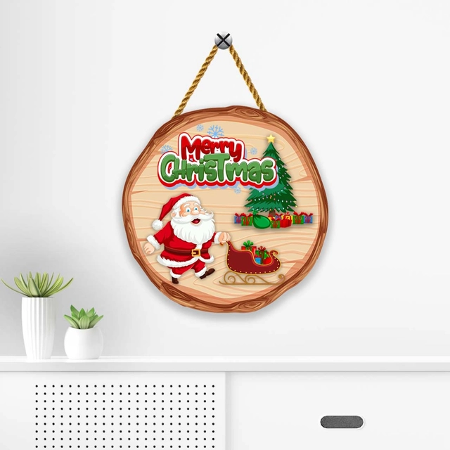 Wooden Wall Hanging for Christmas (Multicolor, Pack of 2)